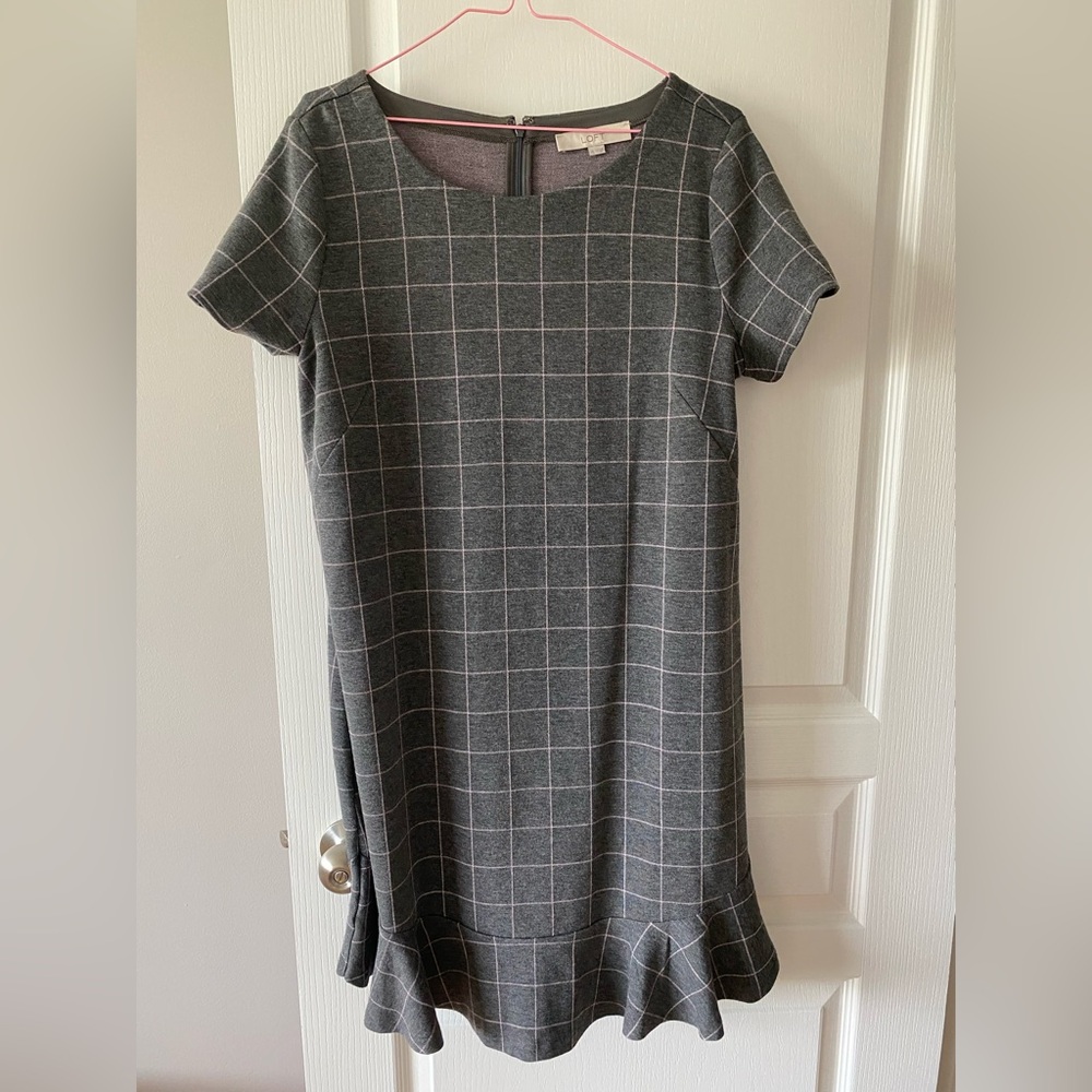 LOFT Gray Sheath Midi Dress Short Sleeve Crew Neck